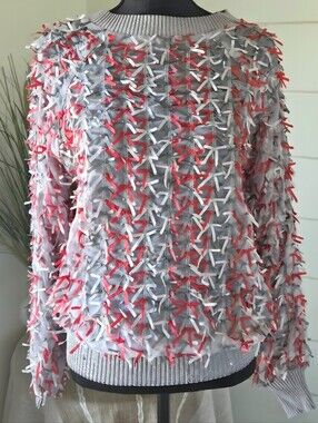 Karen Kane L Vintage-Inspired Sheer Statement Y2K 3D Textured Red Bow Pullover